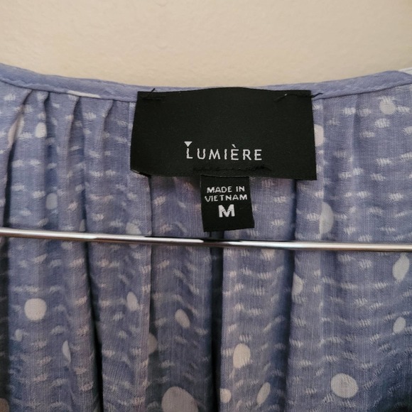 LUMIERE Blue Polka-dot Longsleeve Blouse Size Medium - Picture 6 of 8